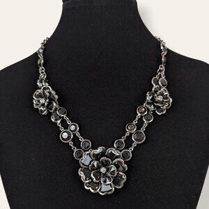 Black Floral Bezel Statement Necklace